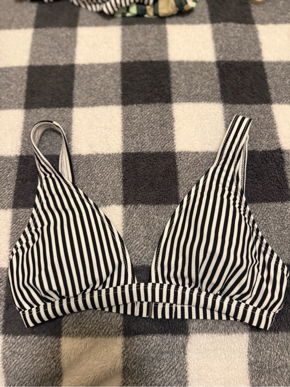 Splendid Black & White Striped Triangle Bikini Top